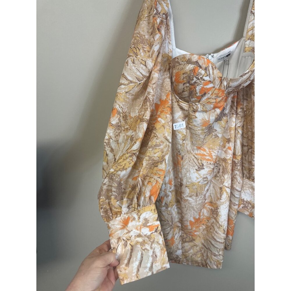 fashion nova xlarge nwt mini dress yellow and cream floral bustier style bodice - Picture 3 of 14